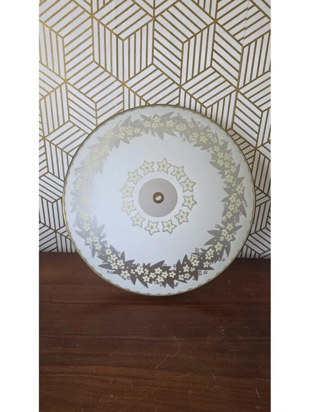 Vintage Gold Filigree Frosted Yellow & White Daisy Domed Ceiling Light Cover